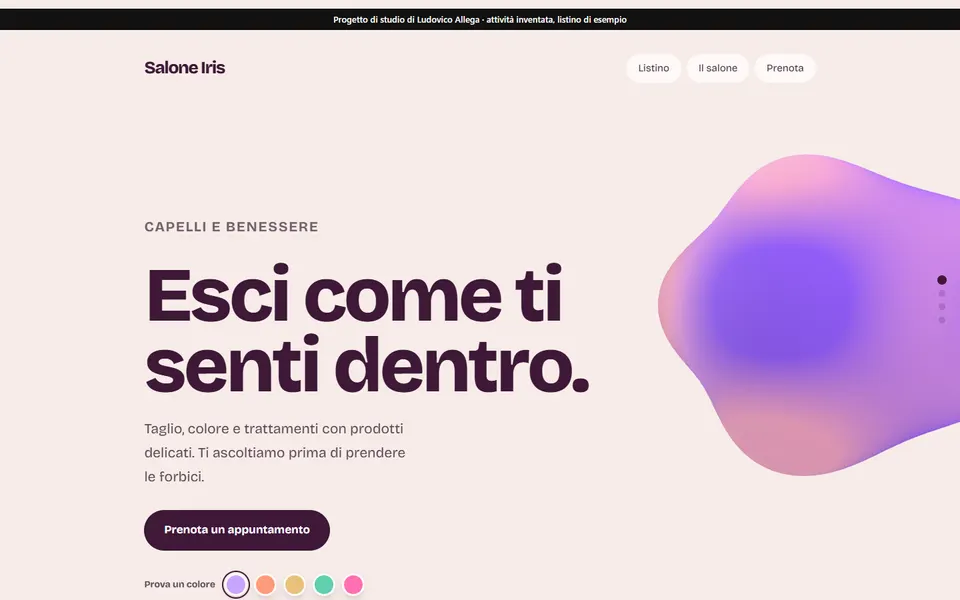 Prima schermata del sito d'esempio Salone Iris