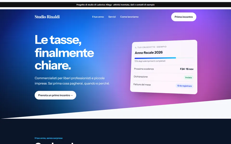 Prima schermata del sito d'esempio Studio Rinaldi